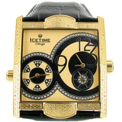 New Ice Time Mens Diamond Bezel Watch Gold Plated (WAT-000322)