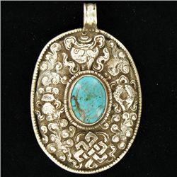 125twc Tibet Silver HEAVY Vintage Turquoise Pendant (ANT-002092)