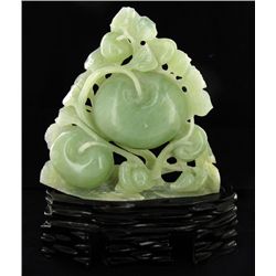 Chinese Handcarved Jade Apples on Base (DEC-000852)