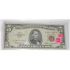 Image 1 : 1963 SERIES $5 RED SEAL  U.S. BILL SERIAL # A39411548A *RARE EXTRA FINE GRADE*!! BILL CAME OUT OF SA
