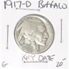 Image 1 : 1917-D BUFFALO NICKEL RED BOOK VALUE IS $20.00 *RARE EARLY KEY DATE NICKEL GOOD GRADE*!!