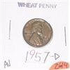 Image 1 : 1957-D WHEAT CENT *RARE EARLY CENT AU HIGH GRADE*!! COIN CAME OUT OF SAFE!!