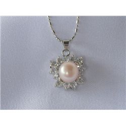 BUTTERFLY CZ PEACH PEARL SILVER NECKLACE***METAL: SILVE
