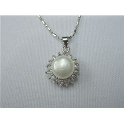 WHITE PEARL WITH CZ PEARL SILVER NECKLACE; METAL: SILVE