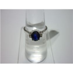 NATURAL 11.00 CTW SAPPHIRE AND DIAMOND RING .925 STERLI