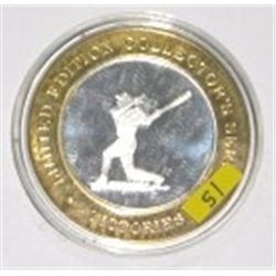SILVER STRIKE .999 FINE SILVER $10 CASINO GAMING COIN *VICTORIES CASINO BASEBALL* COIN WEIGHS 1.34oz