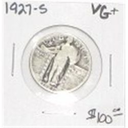 1927-S STANDING LIBERTY SILVER QUARTER RED BOOK VALUE IS $100.00 *EXTREMELY RARE KEY DATE VG+ GRADE!