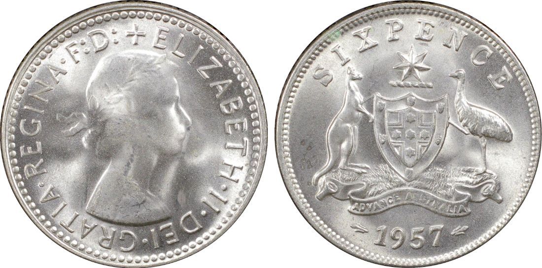 1957 Sixpence PCGS MS65