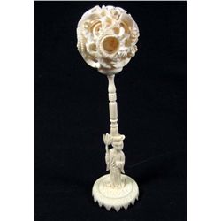 INTRICATELY CARVED IVORY BALL W/ STAND