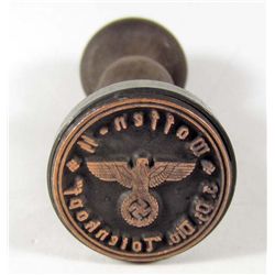 GERMAN NAZI WAFFEN SS WAX SEAL / RUBBER STAMP W/ WOOD HANDLE