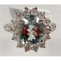 14K WHITE GOLD LADIES AQUAMARINE AND DIAMOND RING - SIZE 6.5