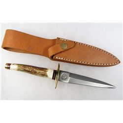 WILD BOAR BOOT KNIFE W/ STAG HANDLE AND SHEATH