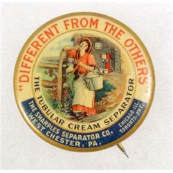 EARLY TUBULAR CREAM SEPARATOR ADVERTISING CELLULOID PINBACK BUTTON
