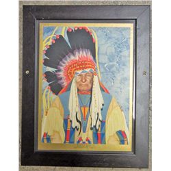 GREAT NORTHERN RAILWAY NATIVE AMERICAN INDIAN "MOUNTAIN CHIEF" PRINT - FRAMED