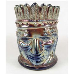 VINTAGE NATIVE AMERICAN INDIAN CHIEF CARNIVAL GLASS TOOTHPICK HOLDER