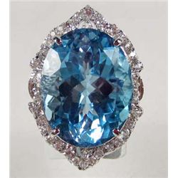 STERLING SILVER LADIES BLUE TOPAZ AND SAPPHIRE RING - SIZE 6.5