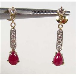 PAIR OF 14K GOLD RUBY AND DIAMOND EARRINGS