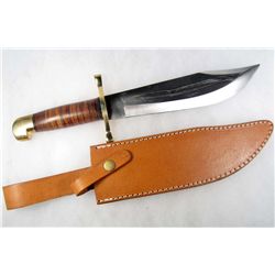 WILD BOAR LARGE CAPTAINS BOWIE KNIFE W/ STACKED LEATHER HANDLE AND SHEATH