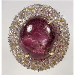 14K GOLD OVER STERLING SILVER LADIES RUBY AND SAPPHIRE RING - SIZE 8