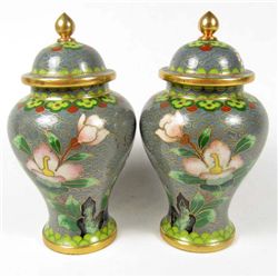 LOT OF 2 CLOISONNE URNS W/ LIDS