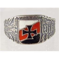 STERLING SILVER GERMAN NAZI SS REGIMENT NORDLAND ENAMELED RING