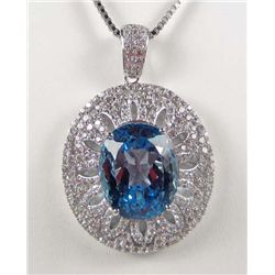 PLATINUM OVER STERLING SILVER BLUE TOPAZ AND SAPPHIRE PENDANT W/ CHAIN