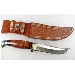 COLT CLIP POINT HUNTING KNIFE W/ STACKED LEATHER HANDLE AND SHEATH