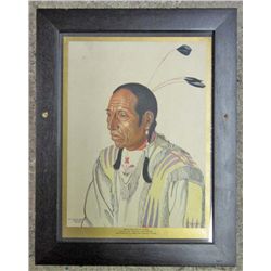 GREAT NORTHERN RAILWAY NATIVE AMERICAN INDIAN "SHOT ON BOTH SIDES" PRINT