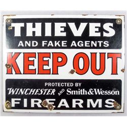 WINCHESTER AND SMITH & WESSON FIREARMS PORCELAIN SIGN
