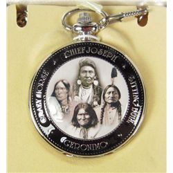 NATIVE AMERICAN FOUNDING FATHERS CHIEFS POCKET WATCH W/ CASE