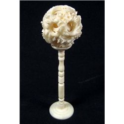 INTRICATELY CARVED IVORY BALL W/ STAND
