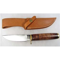 WILD BOAR 1ST SERGEANT SKINNER KNIFE W/ STACKED LEATHER HANDLE AND SHEATH