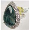 Image 2 : PLATINUM OVER STERLING SILVER LADIES EMERALD AND SAPPHIRE RING - SIZE 8.25