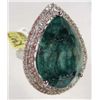 Image 3 : PLATINUM OVER STERLING SILVER LADIES EMERALD AND SAPPHIRE RING - SIZE 8.25