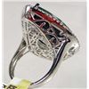Image 4 : PLATINUM OVER STERLING SILVER LADIES EMERALD AND SAPPHIRE RING - SIZE 8.25