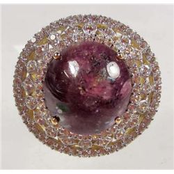 14K GOLD OVER STERLING SILVER LADIES RUBY AND SAPPHIRE RING - SIZE 8.5