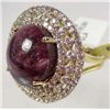Image 2 : 14K GOLD OVER STERLING SILVER LADIES RUBY AND SAPPHIRE RING - SIZE 8.5