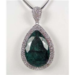 PLATINUM OVER STERLING SILVER EMERALD AND SAPPHIRE PENDANT W/ CHAIN