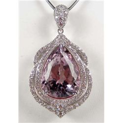 PLATINUM OVER STERLING SILVER AMETHYST AND SAPPHIRE PENDANT W/ CHAIN
