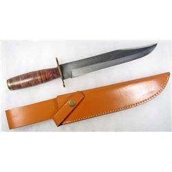 WILD BOAR MARINE FIGHTER BOWIE KNIFE W/ STACKED LEATHER HANDLE AND SHEATH