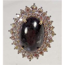 14K GOLD OVER STERLING SILVER LADIES RUBY AND SAPPHIRE RING - SIZE 8