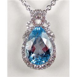 PLATINUM OVER STERLING SILVER BLUE TOPAZ AND SAPPHIRE PENDANT W/ CHAIN