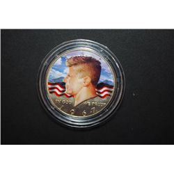 1967 US Kennedy Half Dollar Colorized On Obv. In Display Box; EST. $15-20