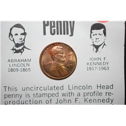 1973 US Lincoln Penny With Kennedy Profile Imprint On Obv. With Coincidences; UNC; EST. $5-10