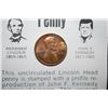 Image 2 : 1973 US Lincoln Penny With Kennedy Profile Imprint On Obv. With Coincidences; UNC; EST. $5-10
