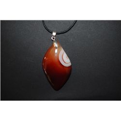 Black Leather Necklace With Multi Colored Stone Charm; EST. $10-20