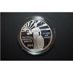 1996-S US National Community Service Commemorative $1 Silver Proof In Velvet Display Box With COA In