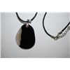 Image 2 : Black Leather Necklace With Multi Colored Stone Charm; EST. $10-20