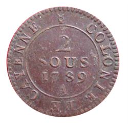 French Guiana: Cayene 1789 2 Sous
