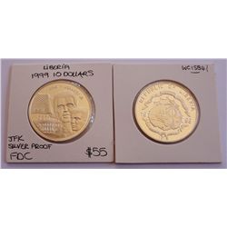Liberia 1999 10 Dollars Silver Proof JFK